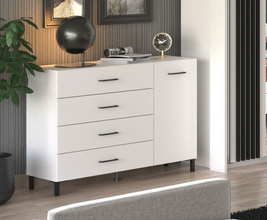 Romero White 1 Door 4 Drawer chest of drawers