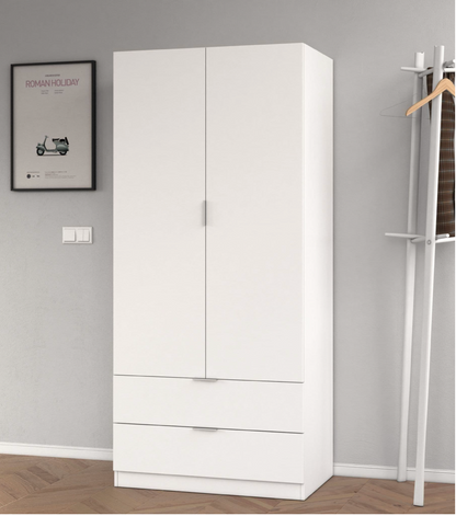 Cairo Artic White Compact 2 Door 2 Drawer Space-Saving Wardrobe