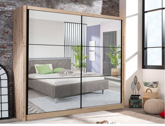 Nevada Artisan Oak Effect Full Mirrored Sliding Door Wardrobe