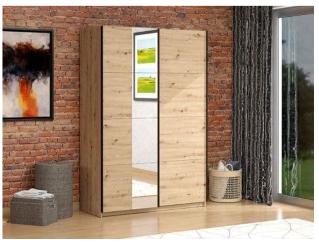 Noah Oak Effect Sliding Wardrobe With Mirror