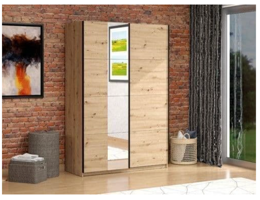 Noah Oak Effect Sliding Wardrobe With Mirror