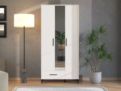 Saltbay White 3 Door Tall Shallow Depth Hallway Mirrored Wardrobe
