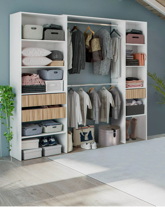 Salvador Natural Oak Effect and White Open Door Wardrobe With Shelves And Rail