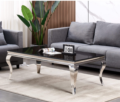 Atlanta Coffee Table Black Glass & Silver Legs