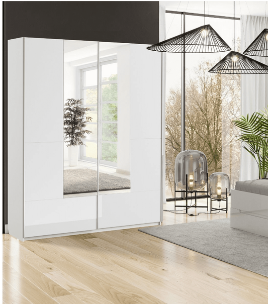 Santino White Gloss Slding Door Wardrobe With Mirrored Door