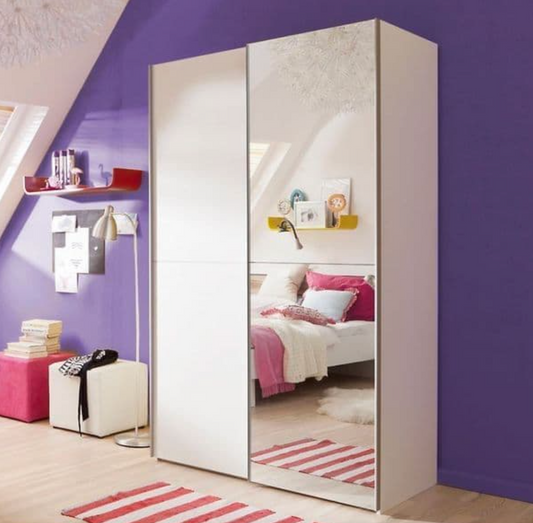 Seiko White & Mirrored Small Sliding Door Wardrobe 120cm