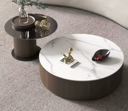 Modern Coffee Table with Glass Top & Storage –Adjustable.