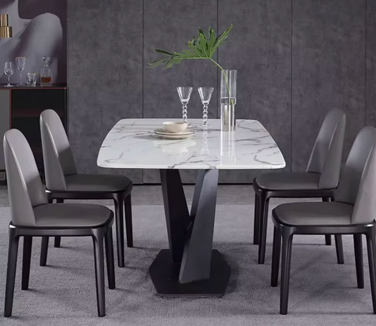 Modern Luxury Marble Dining Table – Rectangular Design with High-Quality Steel Base – Seats 6 to 8 People