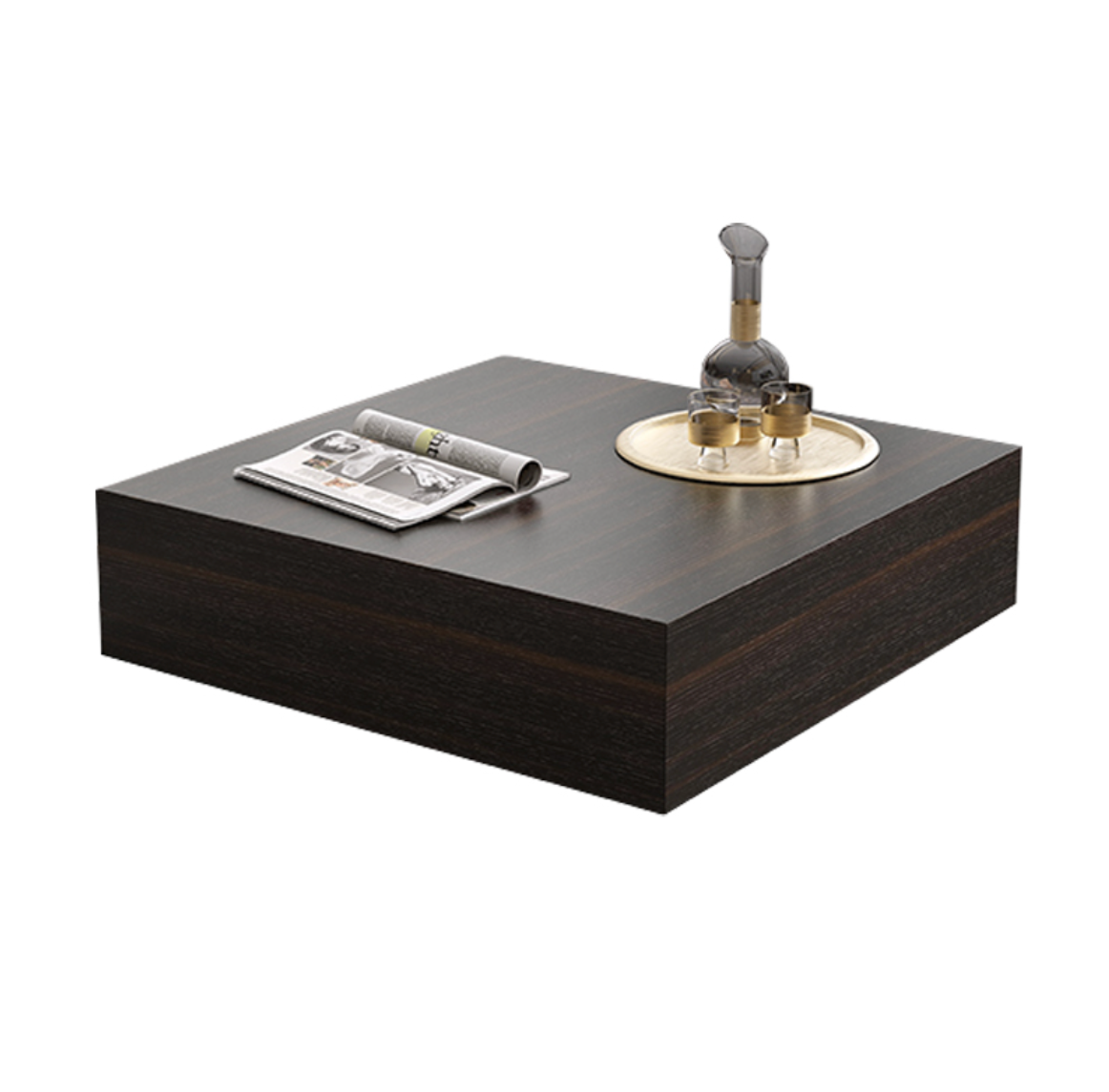 Designer Smoked Wood Coffee Table – Square Minimalist Storage Table 100×100×35 cm