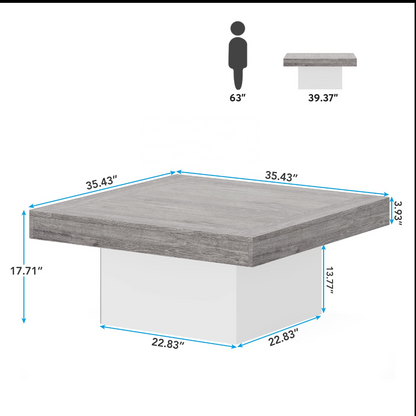 90×90×45 cm | Square LED Coffee Table – Grey & White Wood Center Table with Lights