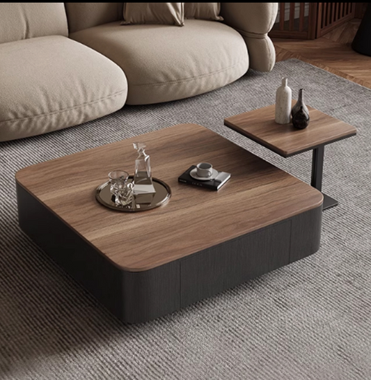 90×90×35 cm | Retro Black Walnut Square Coffee Table – Designer Veneer Storage Table for Living Room & Small Spaces