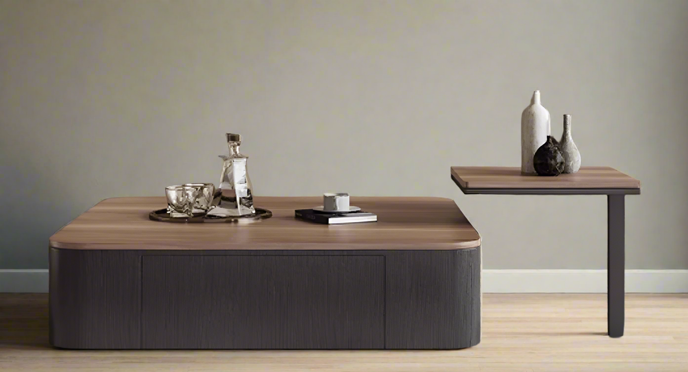 90×90×35 cm | Retro Black Walnut Square Coffee Table – Designer Veneer Storage Table for Living Room & Small Spaces