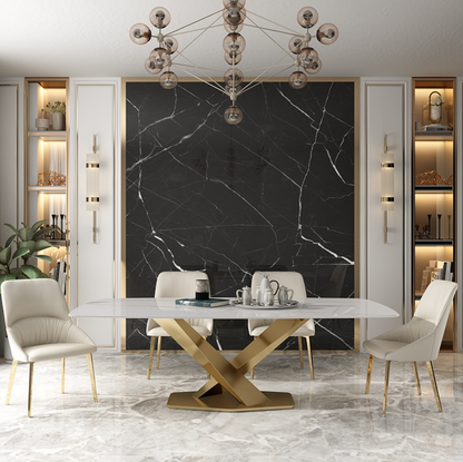 Aurelia Luxury Marble Dining Table – Sintered Stone Top with Gold Base