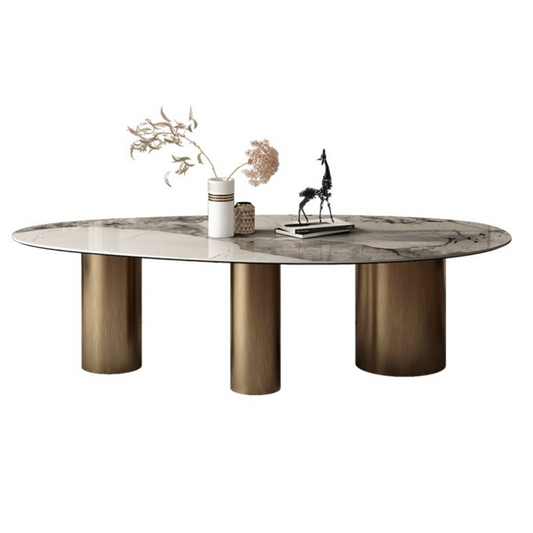 Ovan Light Luxury Dining Table – Stainless Steel Frame with Slate Top