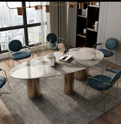 Ovan Light Luxury Dining Table – Stainless Steel Frame with Slate Top