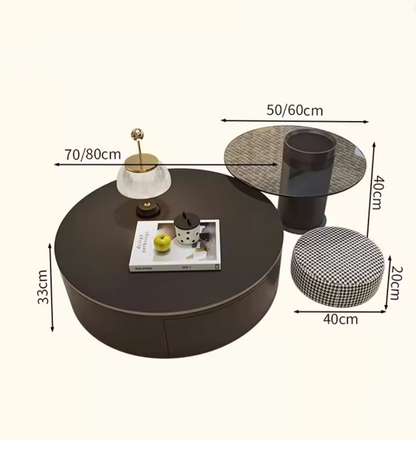 Nordic Round Coffee Table – Minimalist Living Room Decor with  2 Drawers