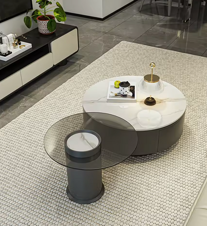 Nordic Round Coffee Table – Minimalist Living Room Decor with  2 Drawers