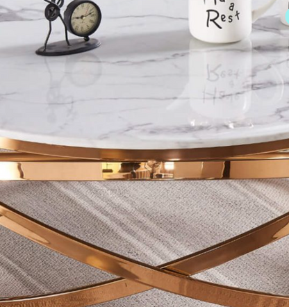 Nabraska Round Marble Coffee Table with Gold Metal Frame – Modern Living Room Furniture