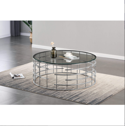 Modern Missouri Round Coffee Table – Clear Glass & Silver Frame