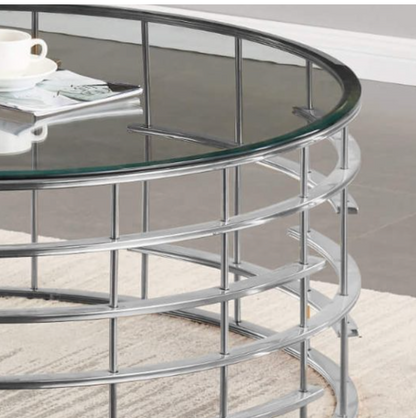 Modern Missouri Round Coffee Table – Clear Glass & Silver Frame