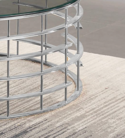 Modern Missouri Round Coffee Table – Clear Glass & Silver Frame