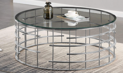 Modern Missouri Round Coffee Table – Clear Glass & Silver Frame
