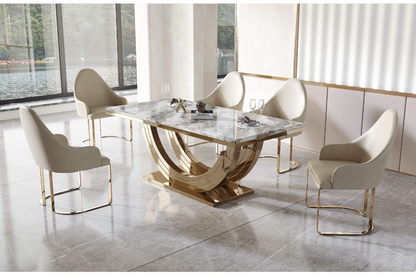 Midas Marble Dining Table – Natural Stone with Gold Stainless Steel Base, 2000W