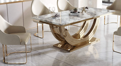 Midas Marble Dining Table – Natural Stone with Gold Stainless Steel Base, 2000W