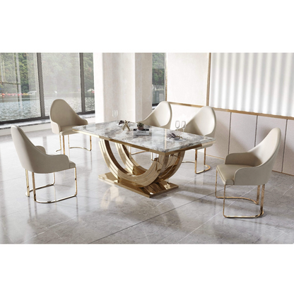 Midas Marble Dining Table – Natural Stone with Gold Stainless Steel Base, 2000W