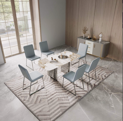Montego 2000W Dining Table – Marble Finish, Silver Base