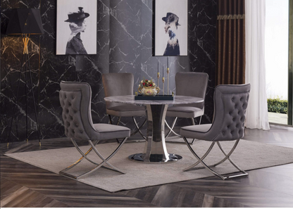 Panama Round Marble Dining Table – Natural Stone Top with Stainless Steel Base, 120cm