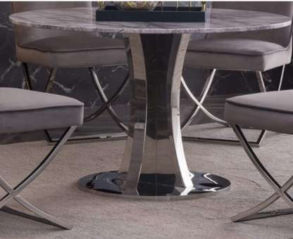 Panama Round Marble Dining Table – Natural Stone Top with Stainless Steel Base, 120cm