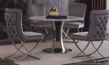 Panama Round Marble Dining Table – Natural Stone Top with Stainless Steel Base, 120cm