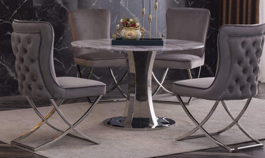 Panama Round Marble Dining Table – Natural Stone Top with Stainless Steel Base, 120cm