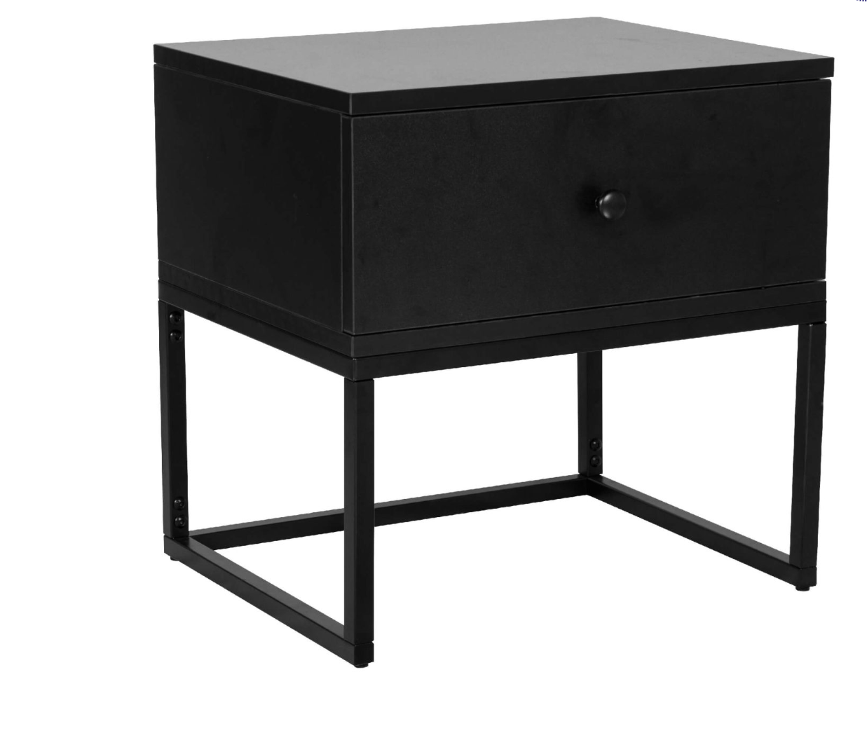 Modern Black Bedside Table with Drawer Size: 45cm x 45cm