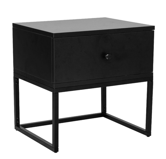 Modern Black Bedside Table with Drawer Size: 45cm x 45cm