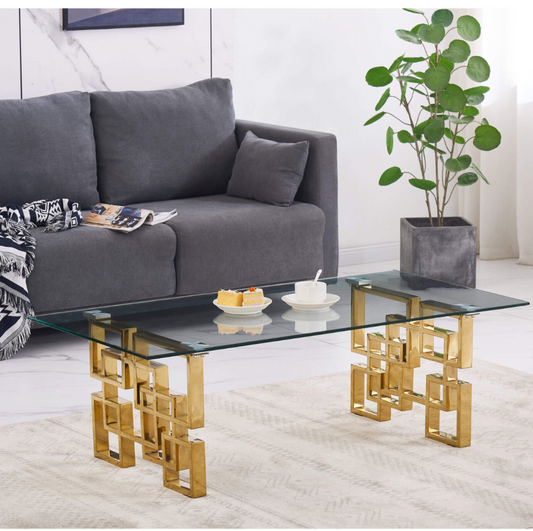 Spectra Coffee Table – Clear Glass Top with Elegant Gold Legs | Modern Living Room Furniture