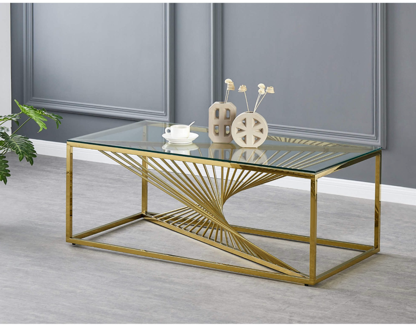 Vista Clear Glass Coffee Table with Gold Stainless Steel Base – 1000W x 500D x 450H mm |