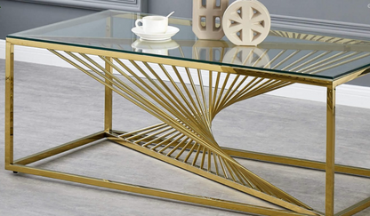 Vista Clear Glass Coffee Table with Gold Stainless Steel Base – 1000W x 500D x 450H mm |