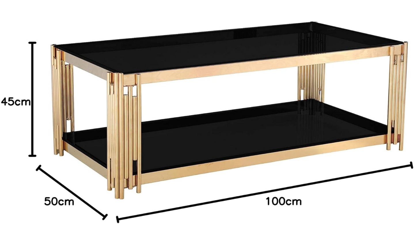 Cleveland Black Glass Coffee Table Gold
