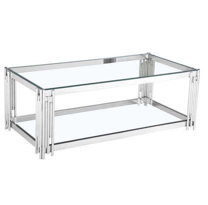 Cleveland Clear Glass Coffee Table – Silver | 1000W x 500D x 450H