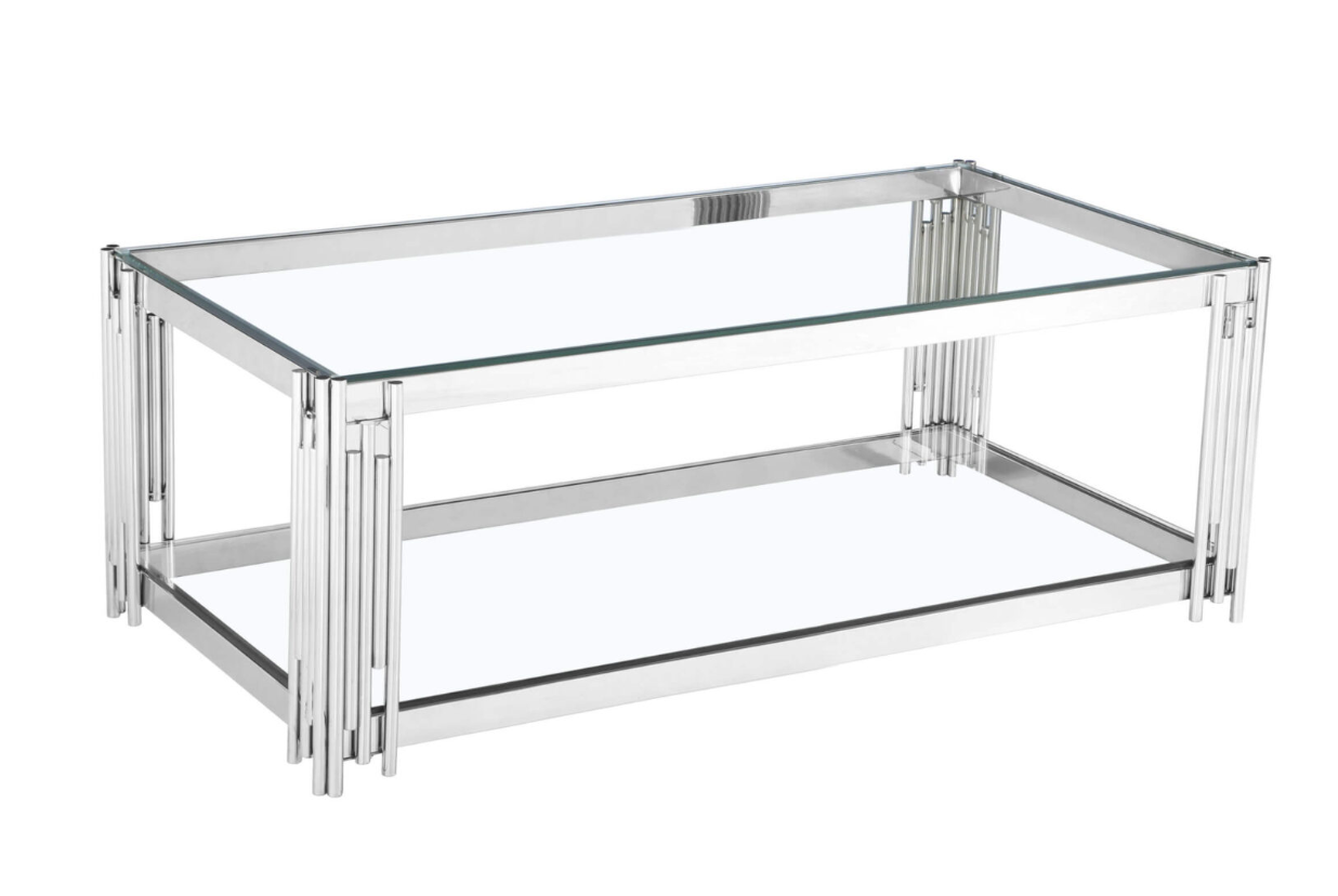 Cleveland Clear Glass Coffee Table – Silver | 1000W x 500D x 450H