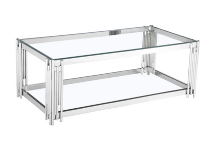 Cleveland Clear Glass Coffee Table – Silver | 1000W x 500D x 450H