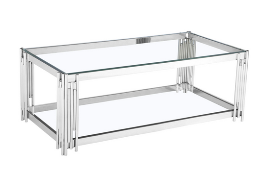 Cleveland Clear Glass Coffee Table – Silver | 1000W x 500D x 450H