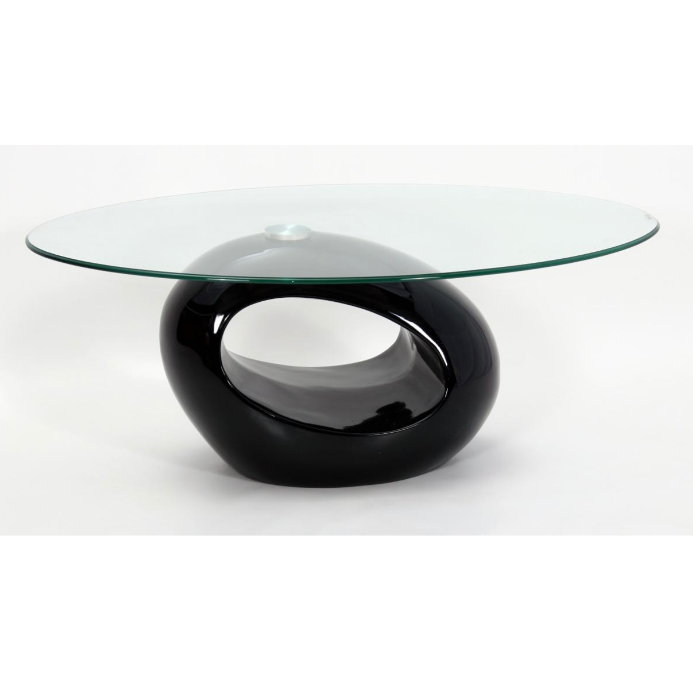Dale Coffee Table – Black High Gloss Oval Base with Clear Glass Top