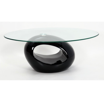 Dale Coffee Table – Black High Gloss Oval Base with Clear Glass Top