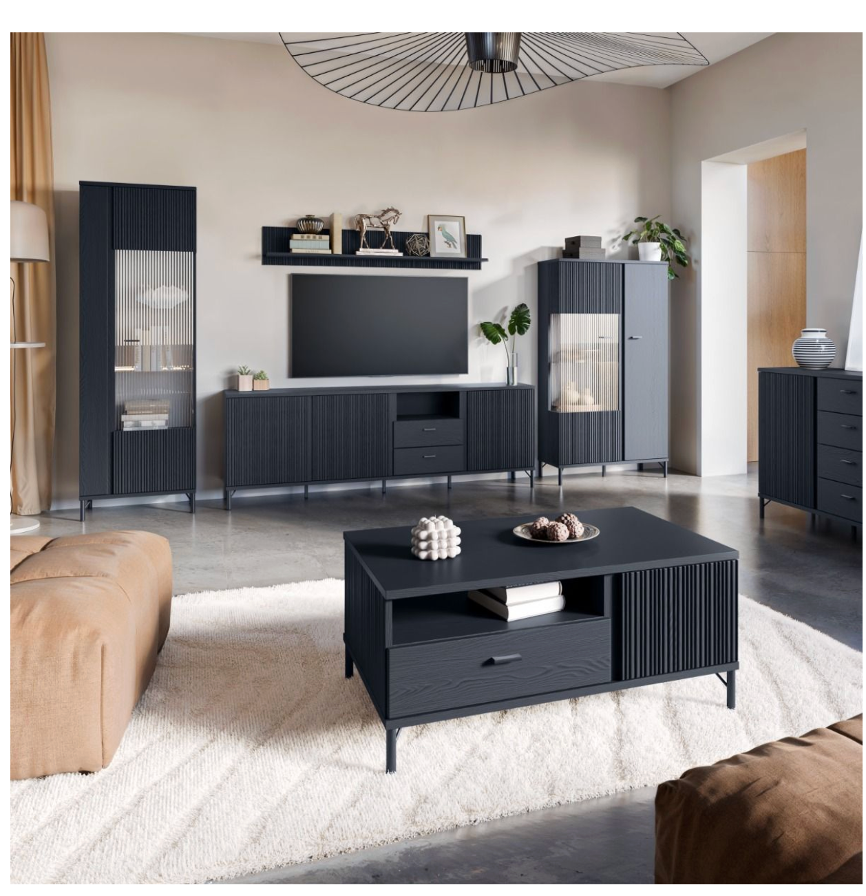 Lusaka Coffee Table 2 Door 1 Drawer in Black Graphite