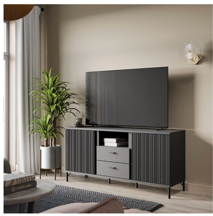 Lusaka TV Cabinet 2 Door 2 Drawer in Black Graphite