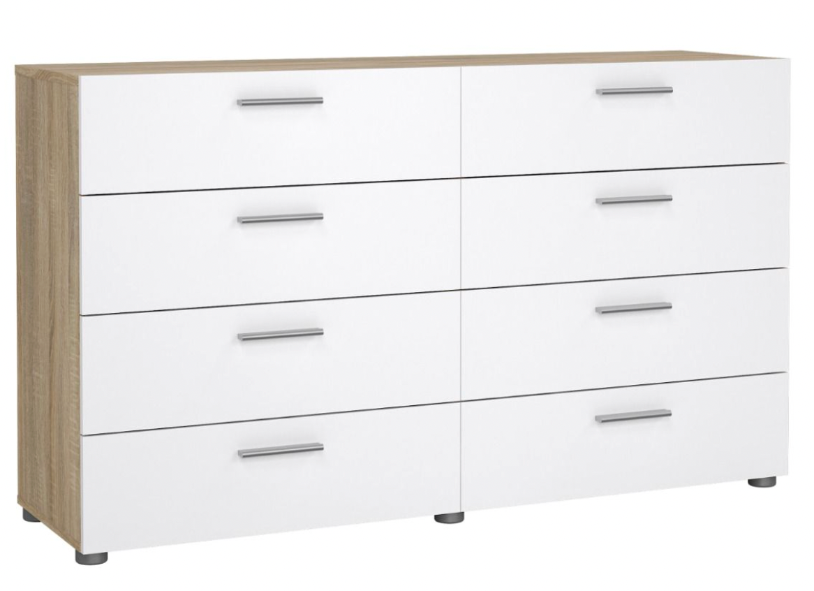 Pepe 8 Drawer Oak Double Dresser – White High Gloss Bedroom Storage