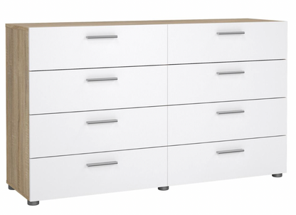 Pepe 8 Drawer Oak Double Dresser – White High Gloss Bedroom Storage